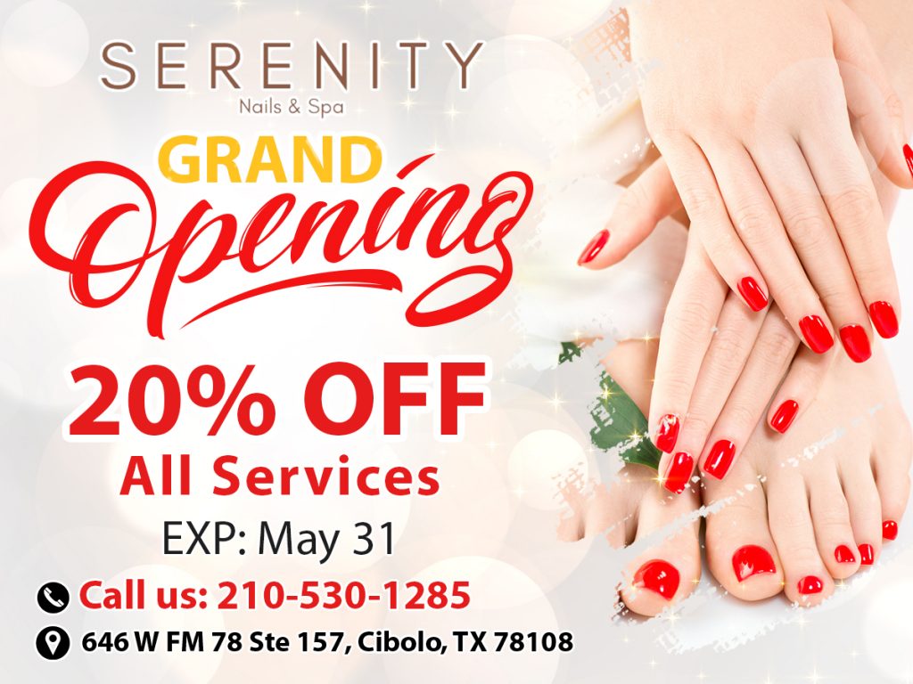 Serenity Nails & Spa Save 20 OFF for Grand Opening Beauty Coupons