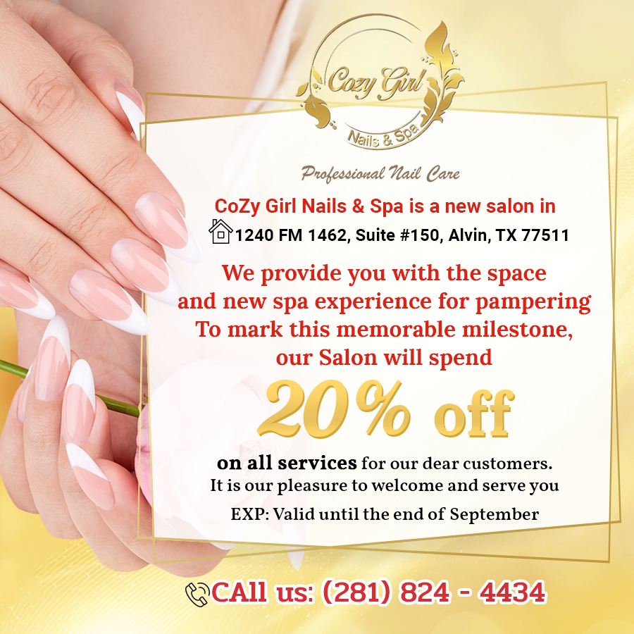 Cozy Girl Nails & Spa Save 20 OFF for all services Beauty Coupons