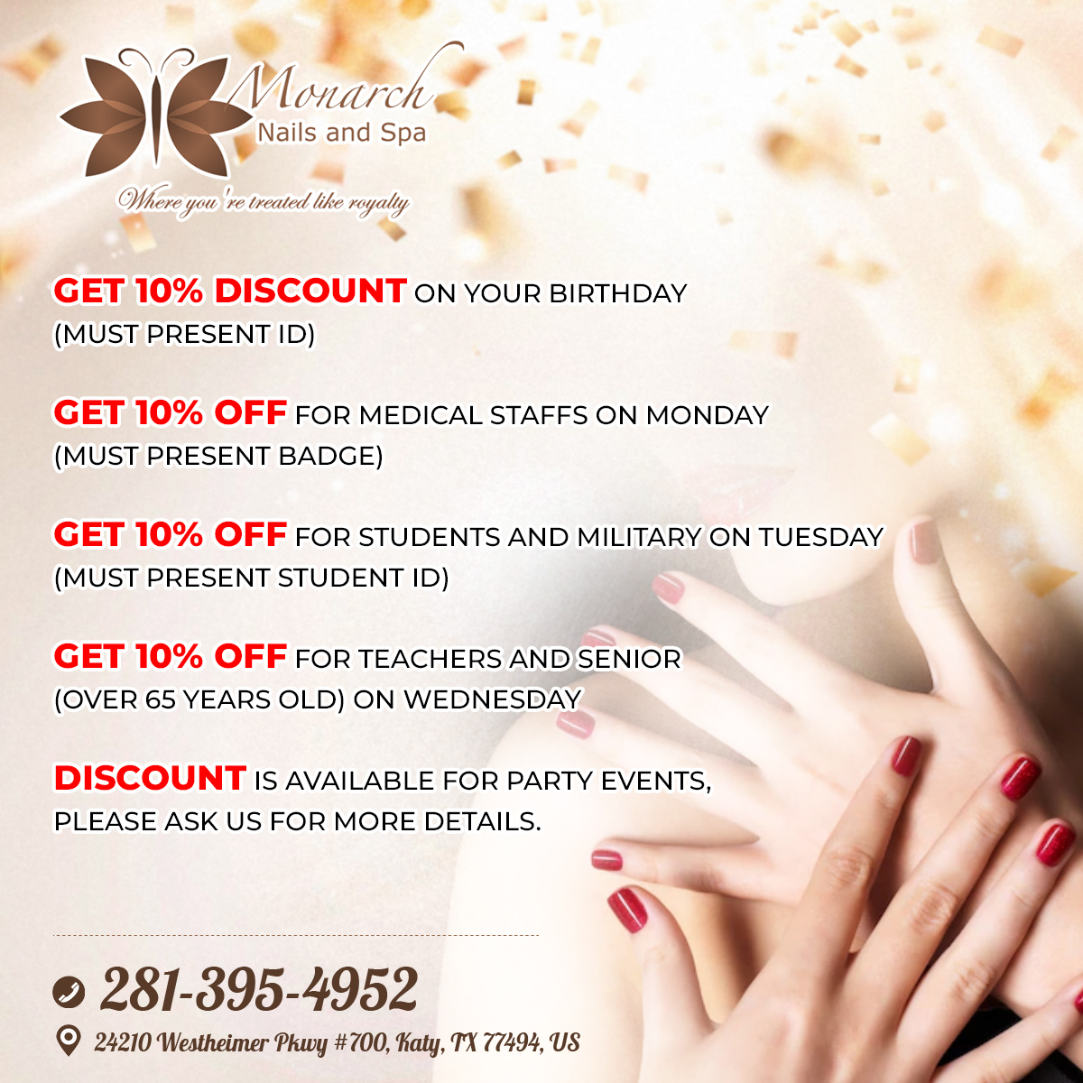 Monarch Nails and Spa,Katy Save 10 OFF on some nails service. Read
