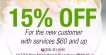 Enjoy an exclusive 15% discount on any service priced at $60 or more!
