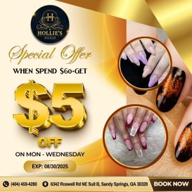 SPECIAL WEEKDAY PROMO on Mon-Wed at Hollie’s Nails near me Sandy Springs, GA 30328